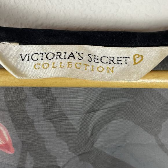 Victoria's Secret Collection Y2K Sheer Floral Robe Black Red Vintage Size S - Picture 7 of 7